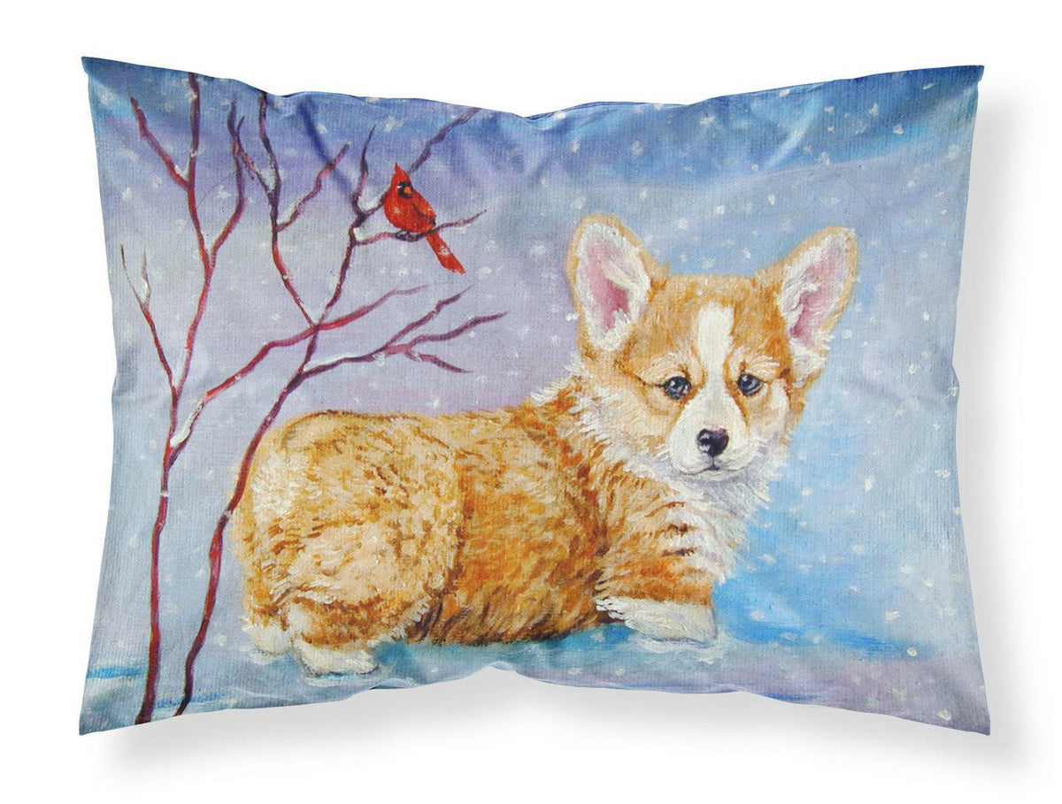 Corgi Pup Snow Cardinal Fabric Standard Pillowcase 7327PILLOWCASE by Caroline&#39;s Treasures