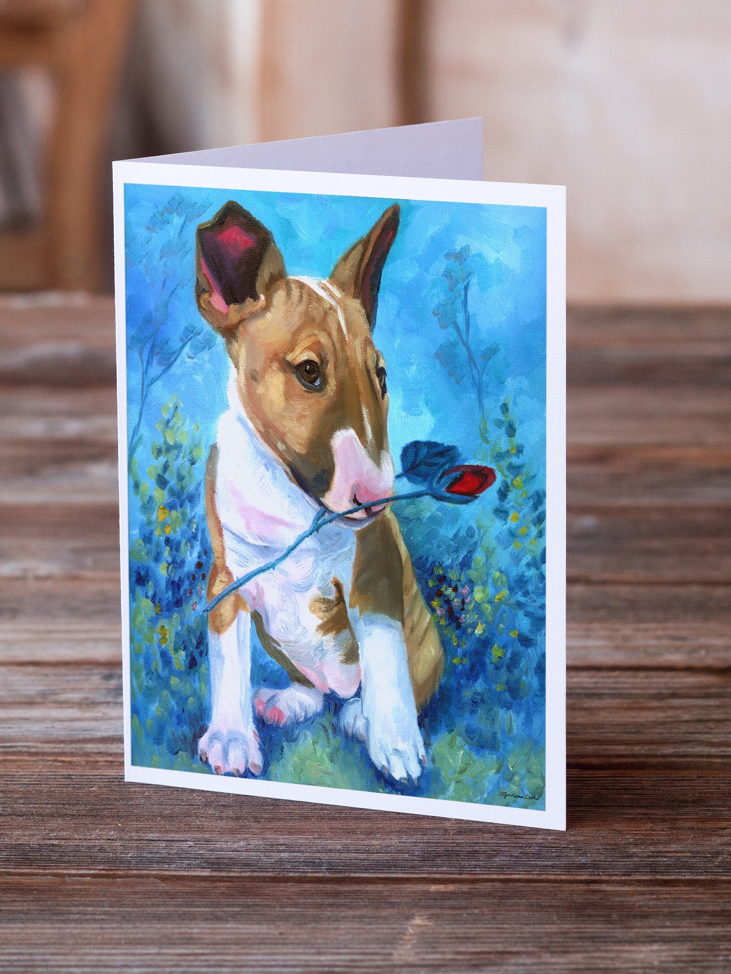 Bull Terrier Rose for Mom Greeting Cards and Envelopes Pack of 8 - the-store.com