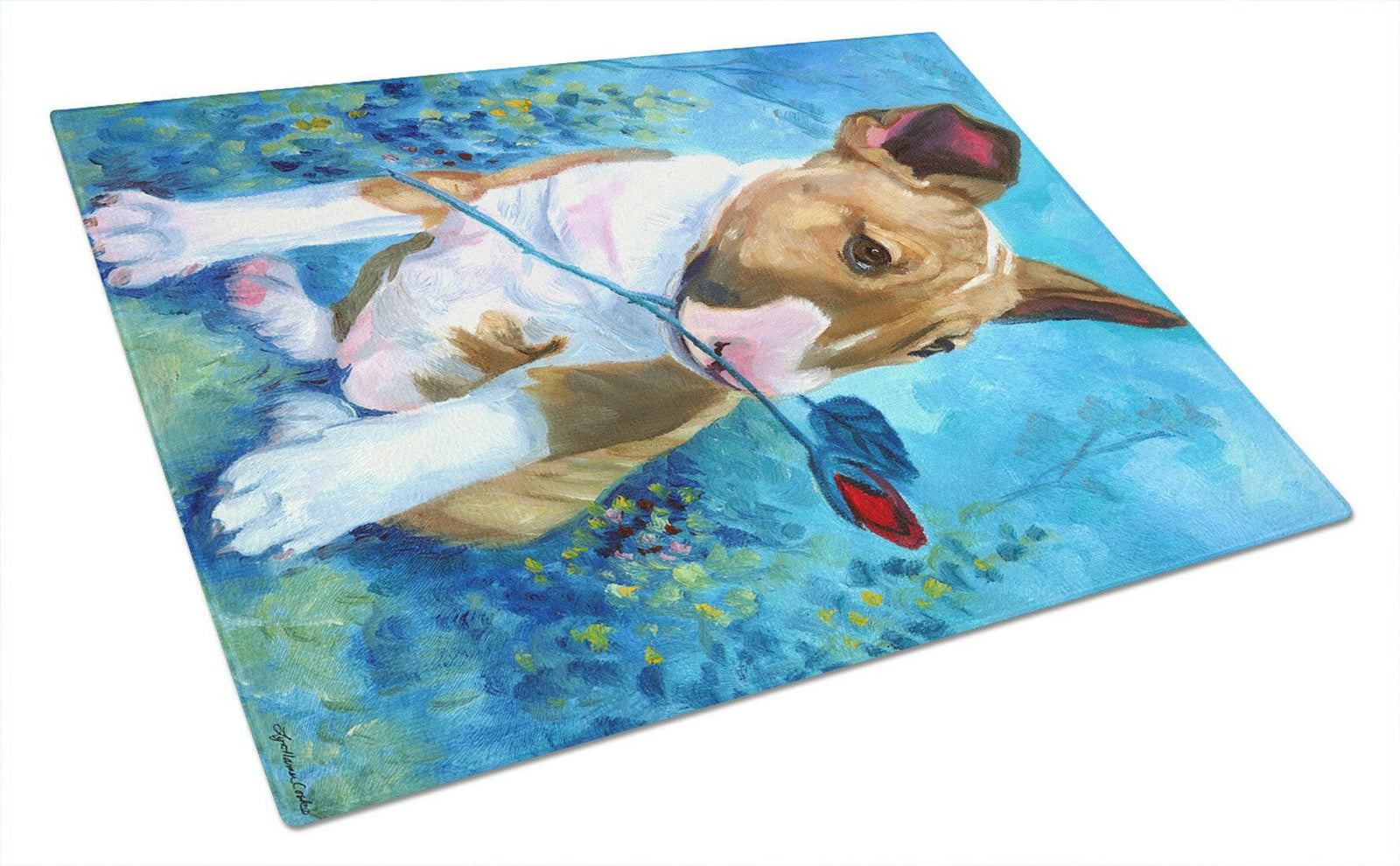 Bull Terrier Rose for Mom Glass Cutting Board Large 7339LCB by Caroline's Treasures