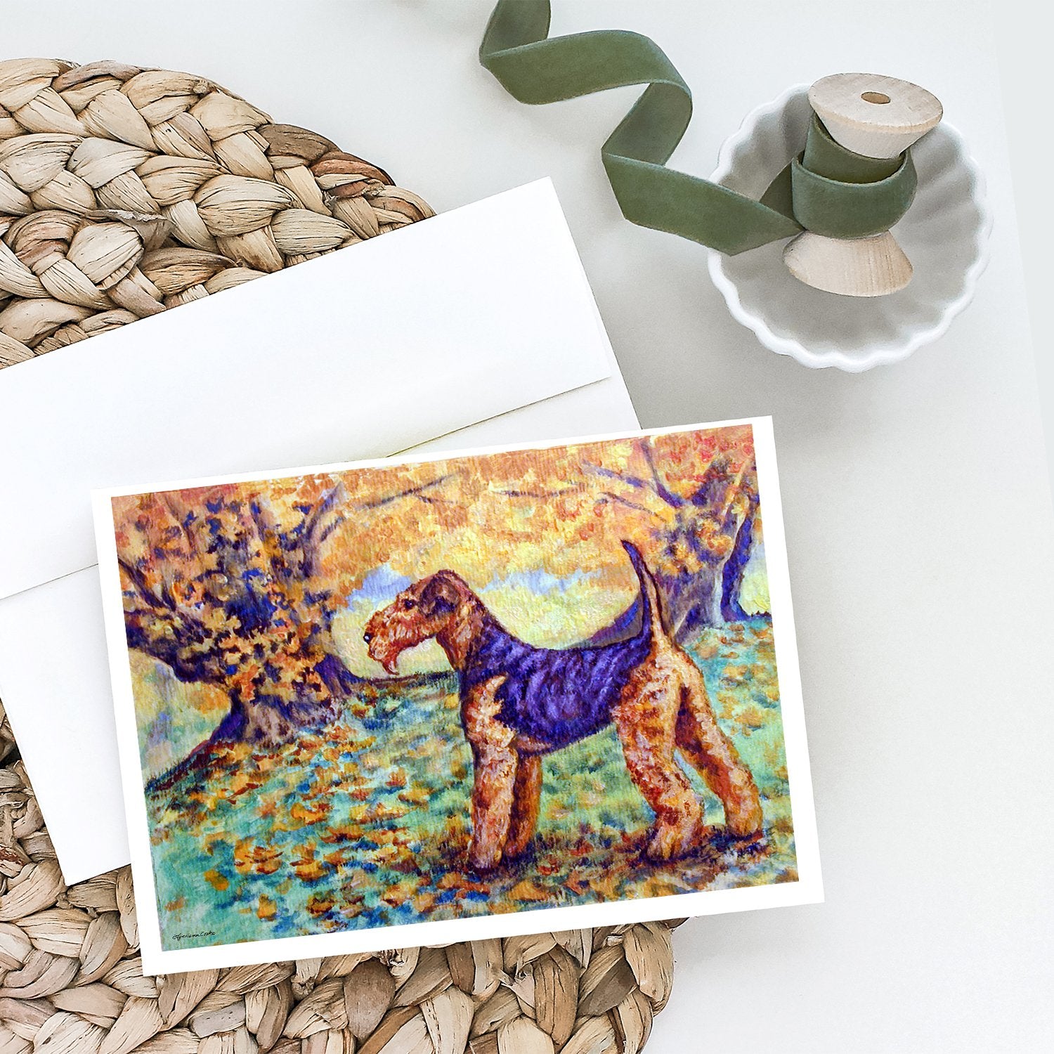 Buy this Autumn Airedale Terrier Greeting Cards and Envelopes Pack of 8