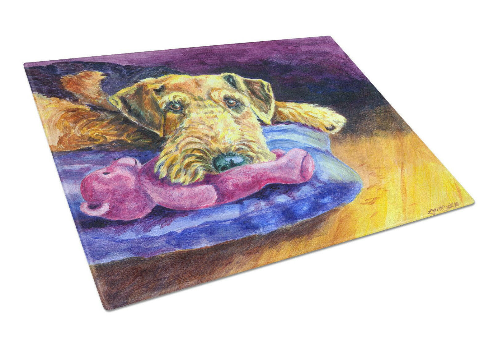 Airedale Terrier Teddy Bear Glass Cutting Board Large 7345LCB by Caroline's Treasures