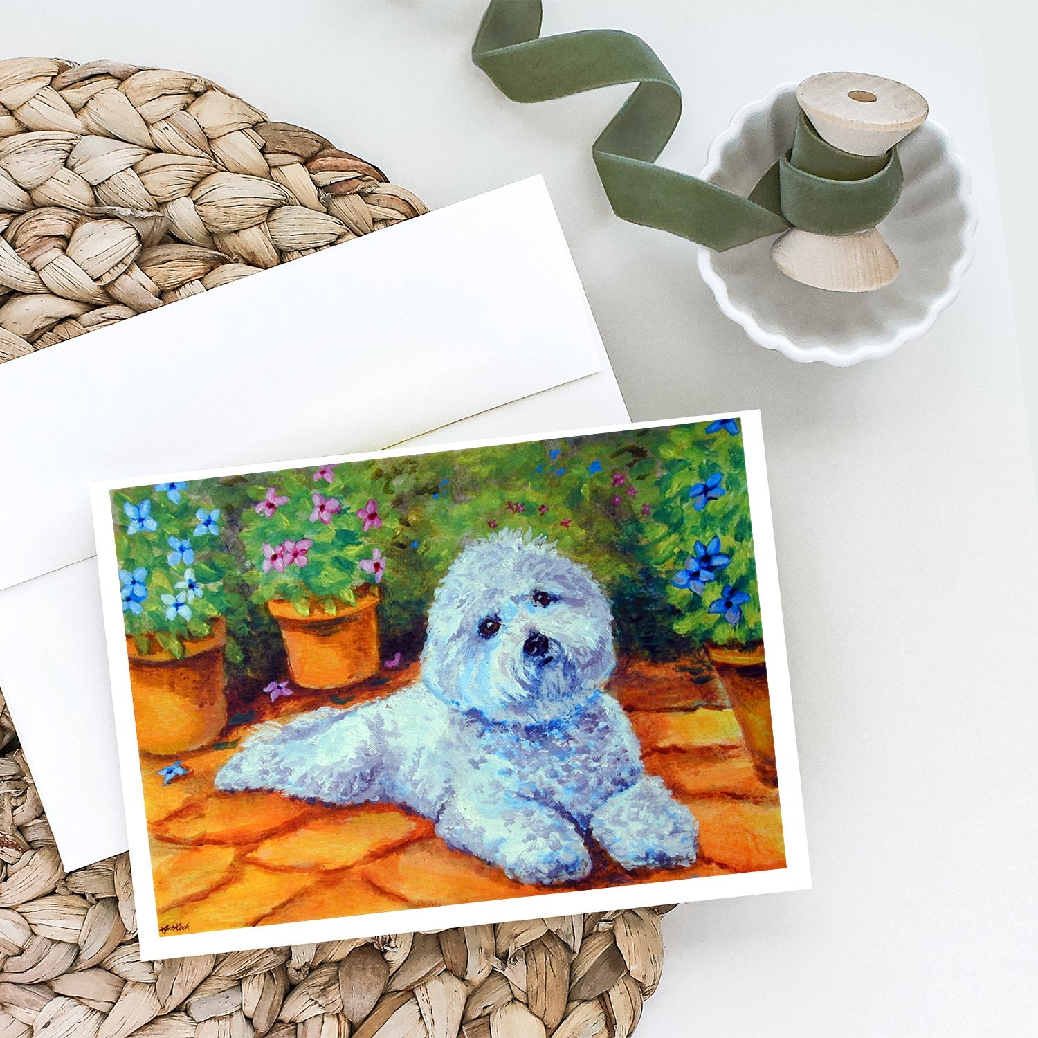 Buy this Bichon Frise on the patio Greeting Cards and Envelopes Pack of 8