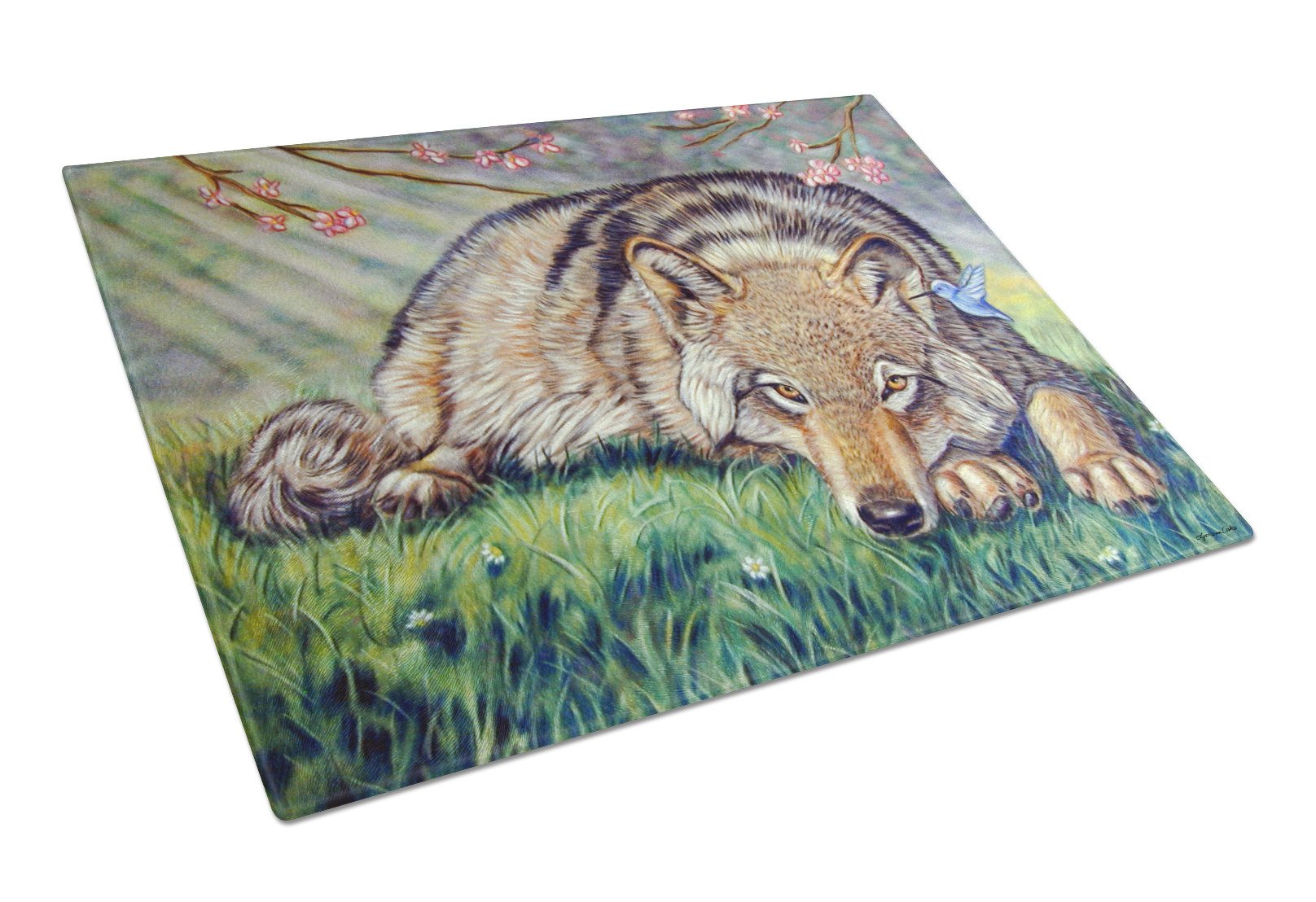 Wolf and Hummingbird Glass Cutting Board Large 7356LCB by Caroline's Treasures