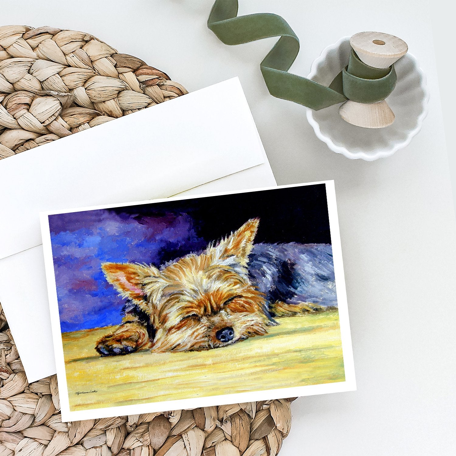 Yorkie Taking a Nap Greeting Cards and Envelopes Pack of 8 - the-store.com