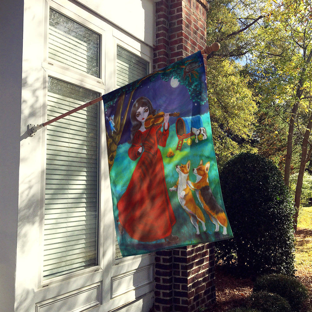 Fairy Moon Dance with Corgi Flag Canvas House Size 7376CHF