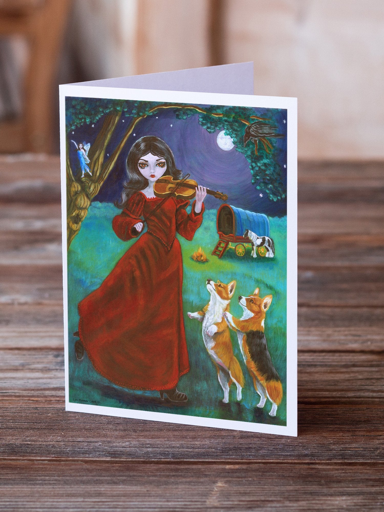 Fairy Moon Dance with Corgi Greeting Cards and Envelopes Pack of 8 - the-store.com