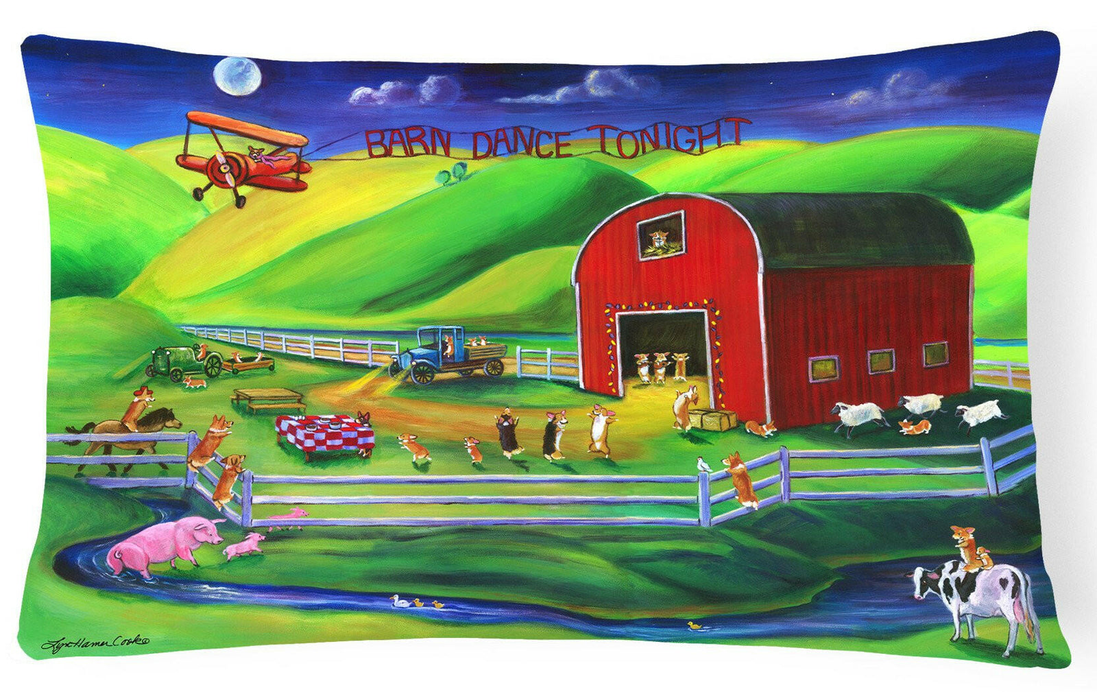 Corgi Barn Dance Fabric Decorative Pillow 7404PW1216 by Caroline's Treasures