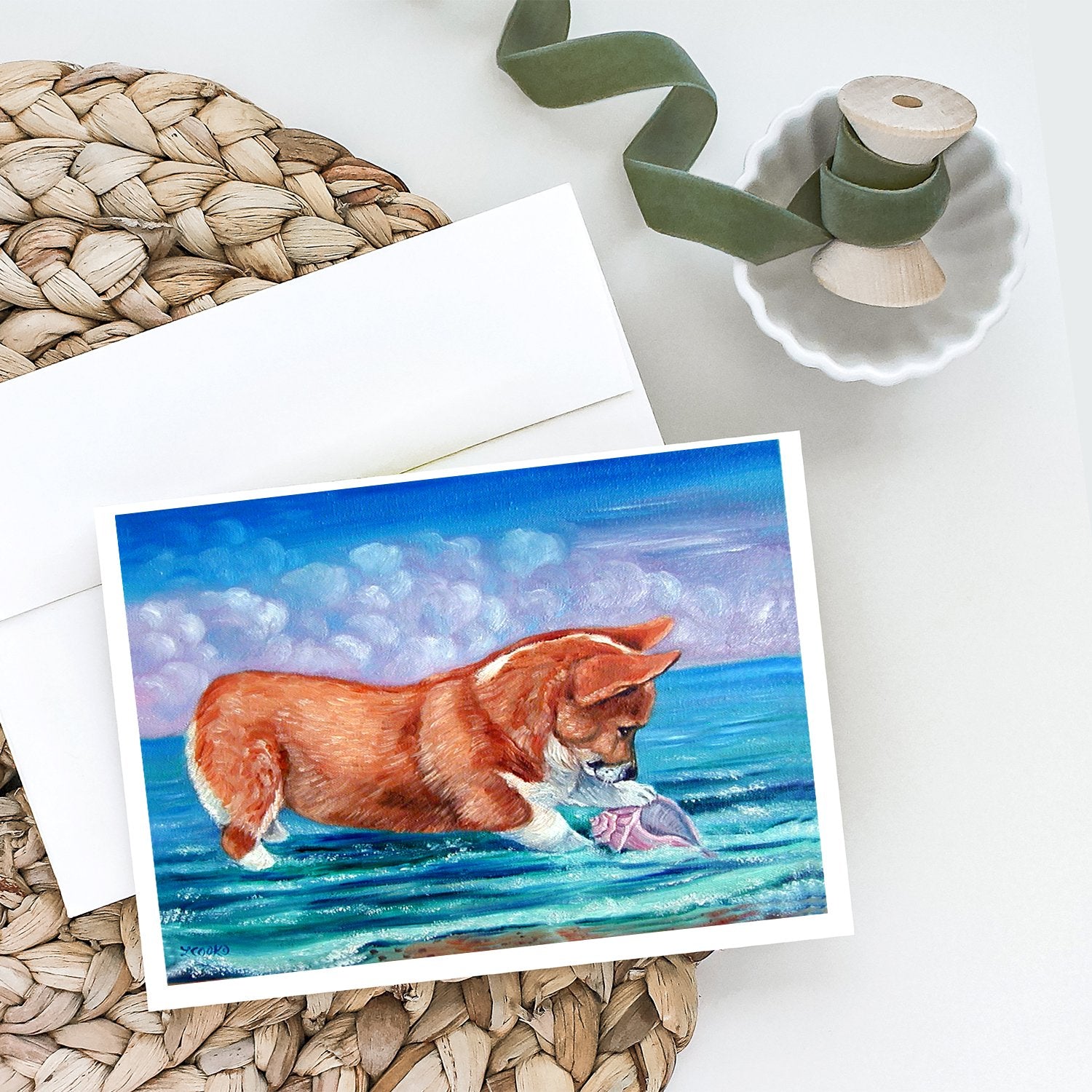Buy this Corgi Sea Shell Find Greeting Cards and Envelopes Pack of 8
