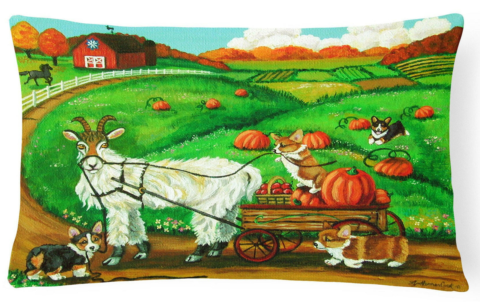 Corgi Pumpkin Ride with Goat Fabric Decorative Pillow 7414PW1216 by Caroline's Treasures