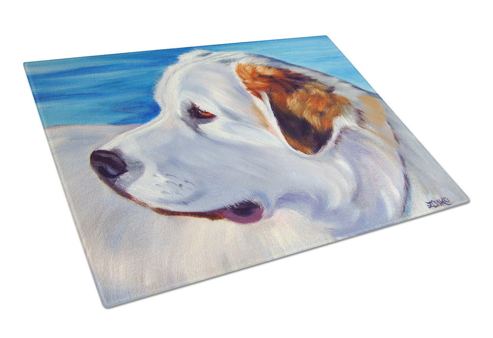 Great Pyrenees at the Beach Glass Cutting Board Large 7417LCB by Caroline's Treasures