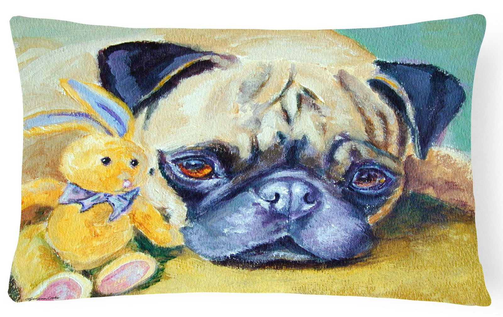Pug Bunny Rabbit Fabric Decorative Pillow 7423PW1216 by Caroline's Treasures