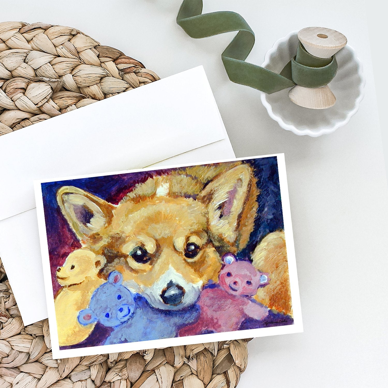 Buy this Corgi with all the toys Greeting Cards and Envelopes Pack of 8