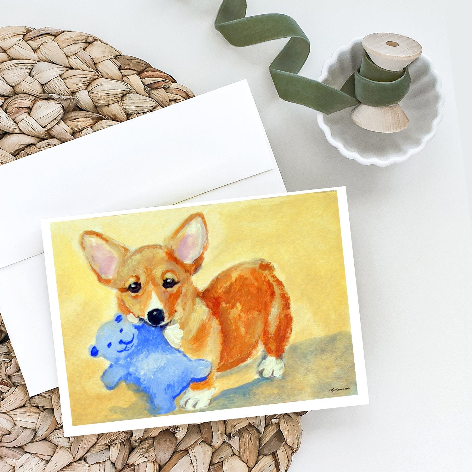 Corgi and Teddy Bear Greeting Cards and Envelopes Pack of 8 - the-store.com