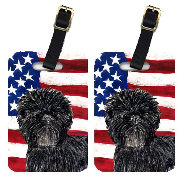 Pair of USA American Flag with Affenpinscher Luggage Tags SS4038BT by Caroline&#39;s Treasures