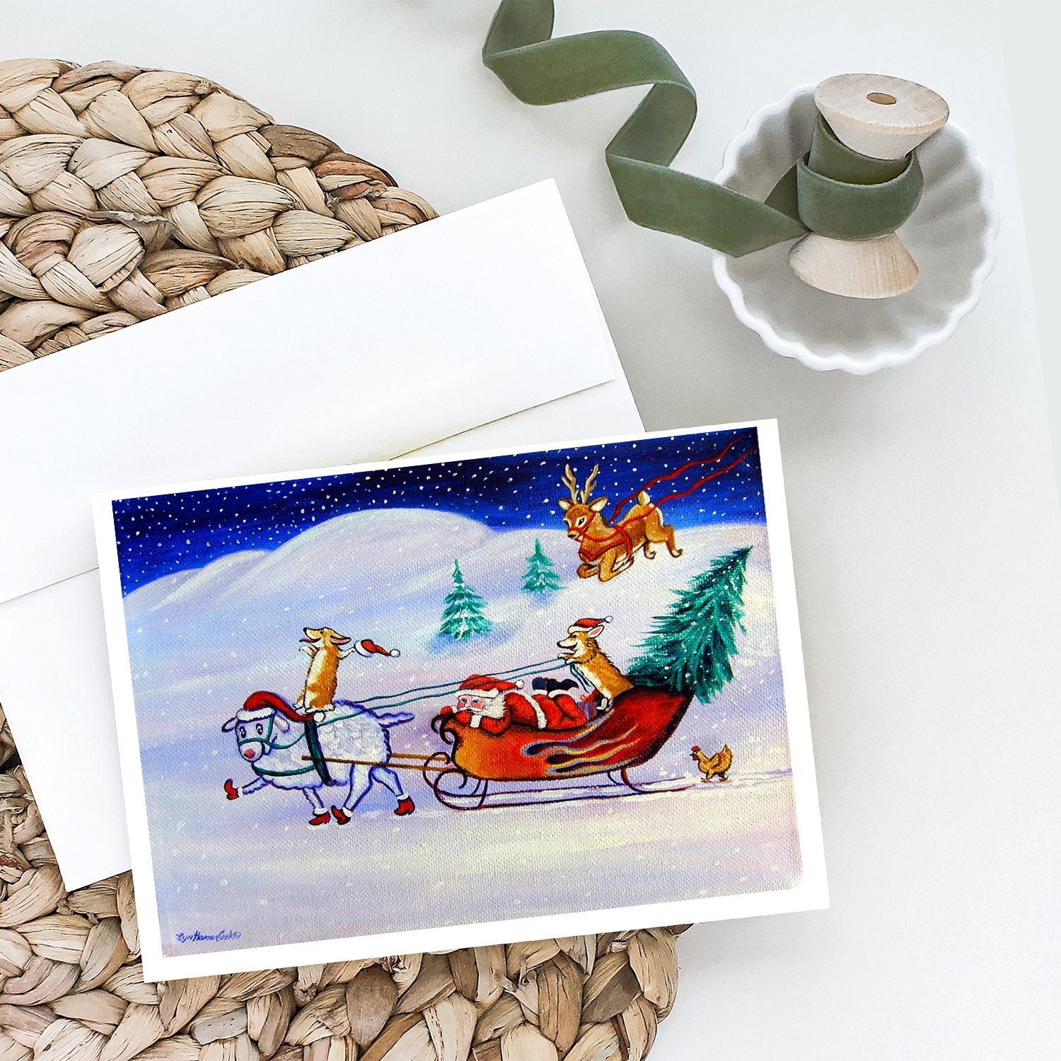 Buy this Corgi Highhacked Santa Claus Sleigh Greeting Cards and Envelopes Pack of 8