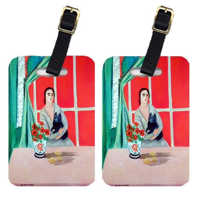 Lady with her Schipperke Luggage Tags Pair of 2 by Caroline's Treasures