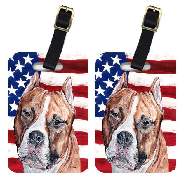Pair of Staffordshire Bull Terrier Staffie with American Flag USA Luggage Tags by Caroline's Treasures