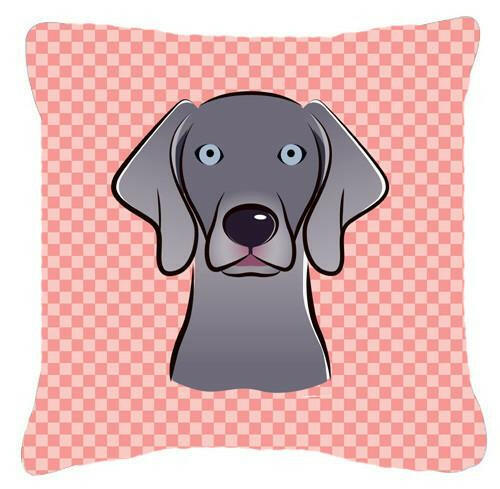 Checkerboard Blue Weimaraner Canvas Fabric Decorative Pillow BB1231PW1414 - the-store.com