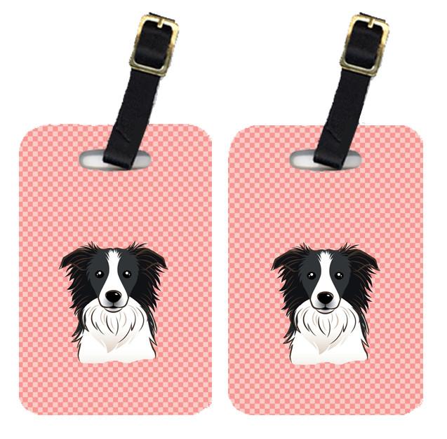 Pair of Checkerboard Pink Border Collie Luggage Tags BB1241BT by Caroline's Treasures