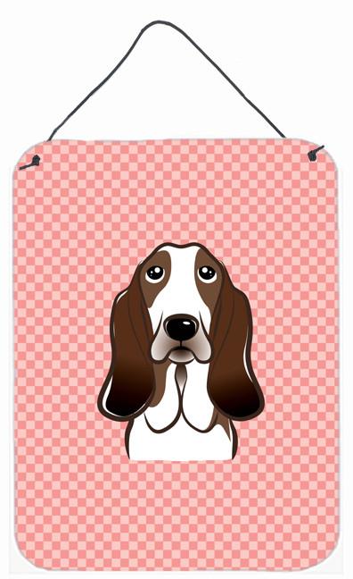 Checkerboard Pink Basset Hound Wall or Door Hanging Prints BB1243DS1216 by Caroline's Treasures