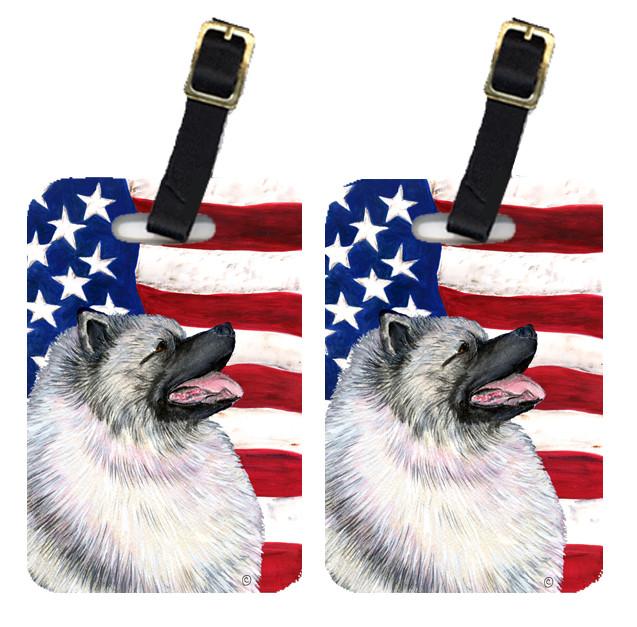 Pair of USA American Flag with Keeshond Luggage Tags SS4051BT by Caroline&#39;s Treasures