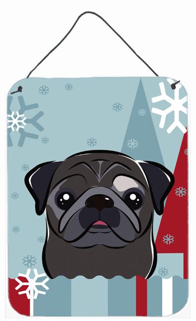 Winter Holiday Black Pug Wall or Door Hanging Prints BB1759DS1216 by Caroline's Treasures