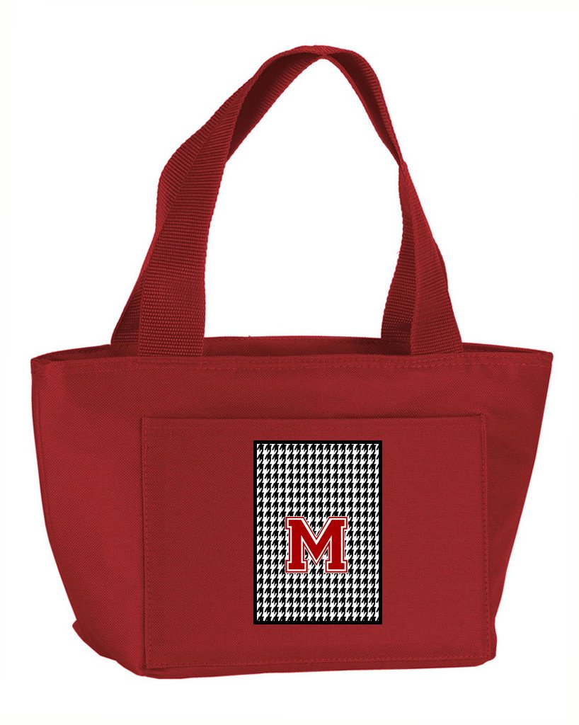 Letter M Monogram - Houndstooth Black Zippered Insulated School Washable and Stylish Lunch Bag Cooler CJ1021-M-RD-8808 by Caroline's Treasures