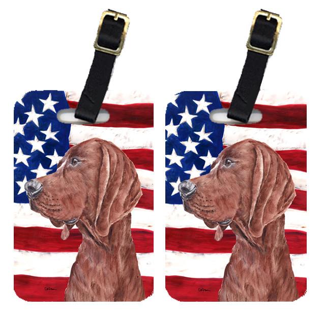 Pair of Redbone Coonhound with American Flag USA Luggage Tags SC9635BT by Caroline's Treasures