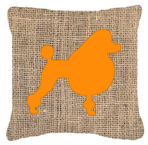 Poodle Burlap and Orange   Canvas Fabric Decorative Pillow BB1072 - the-store.com