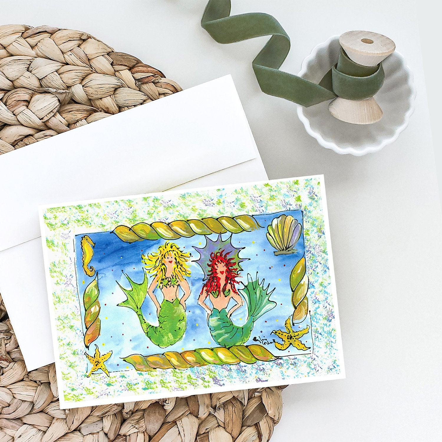 Buy this Mermaid Blonde and Red Head Greeting Cards and Envelopes Pack of 8