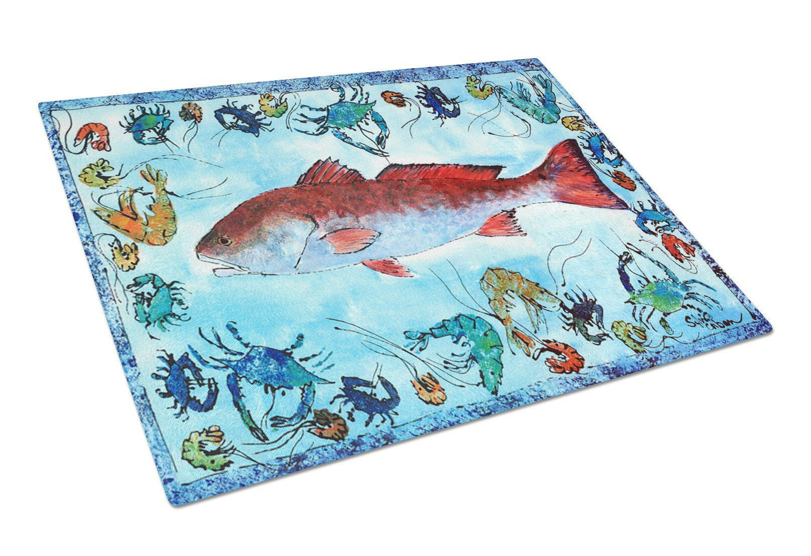 Fish Red Fish Glass Cutting Board Large by Caroline's Treasures