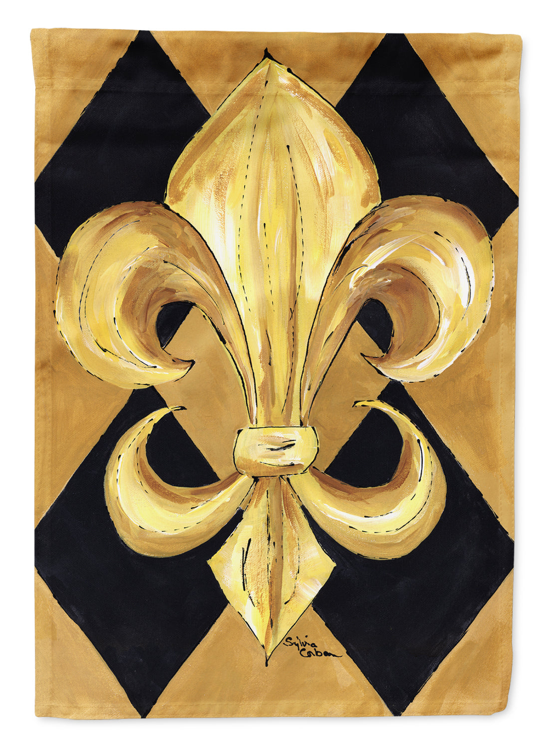 Black and Gold Fleur de lis New Orleans  Flag Canvas House Size
