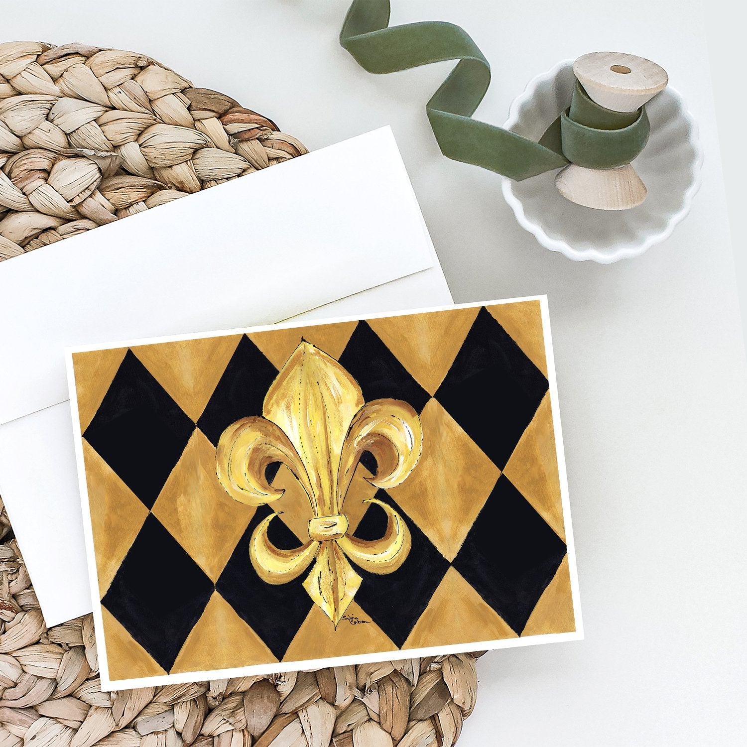 Black and Gold Fleur de lis New Orleans Greeting Cards and Envelopes Pack of 8 - the-store.com