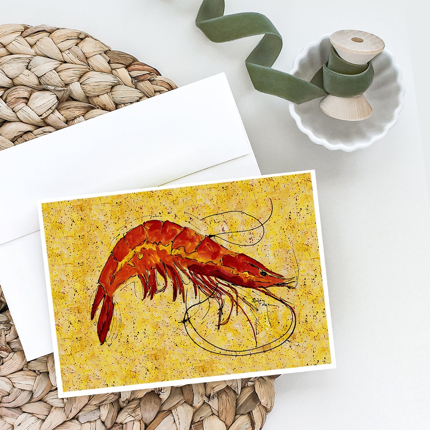 Buy this Shrimp on Yellow Greeting Cards and Envelopes Pack of 8
