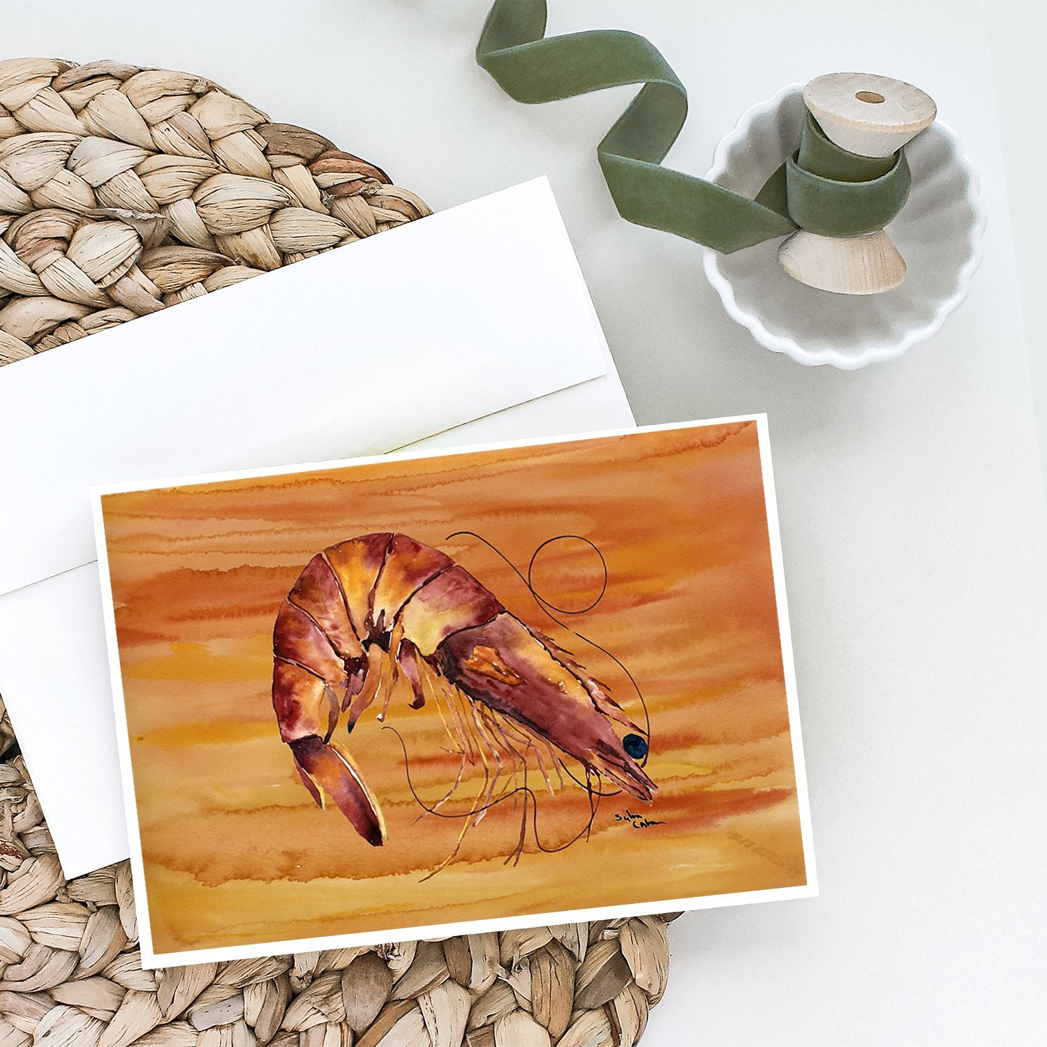 Cooked Shrimp Spicy Hot Greeting Cards and Envelopes Pack of 8 - the-store.com