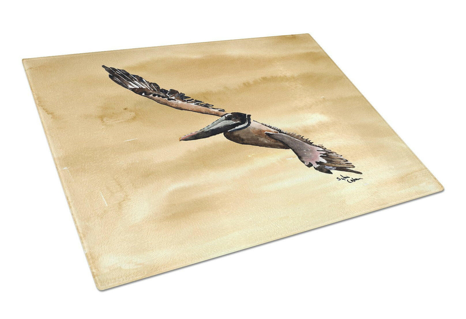 Flying Brown Pelican on Sandy Beach Glass Cutting Board by Caroline's Treasures