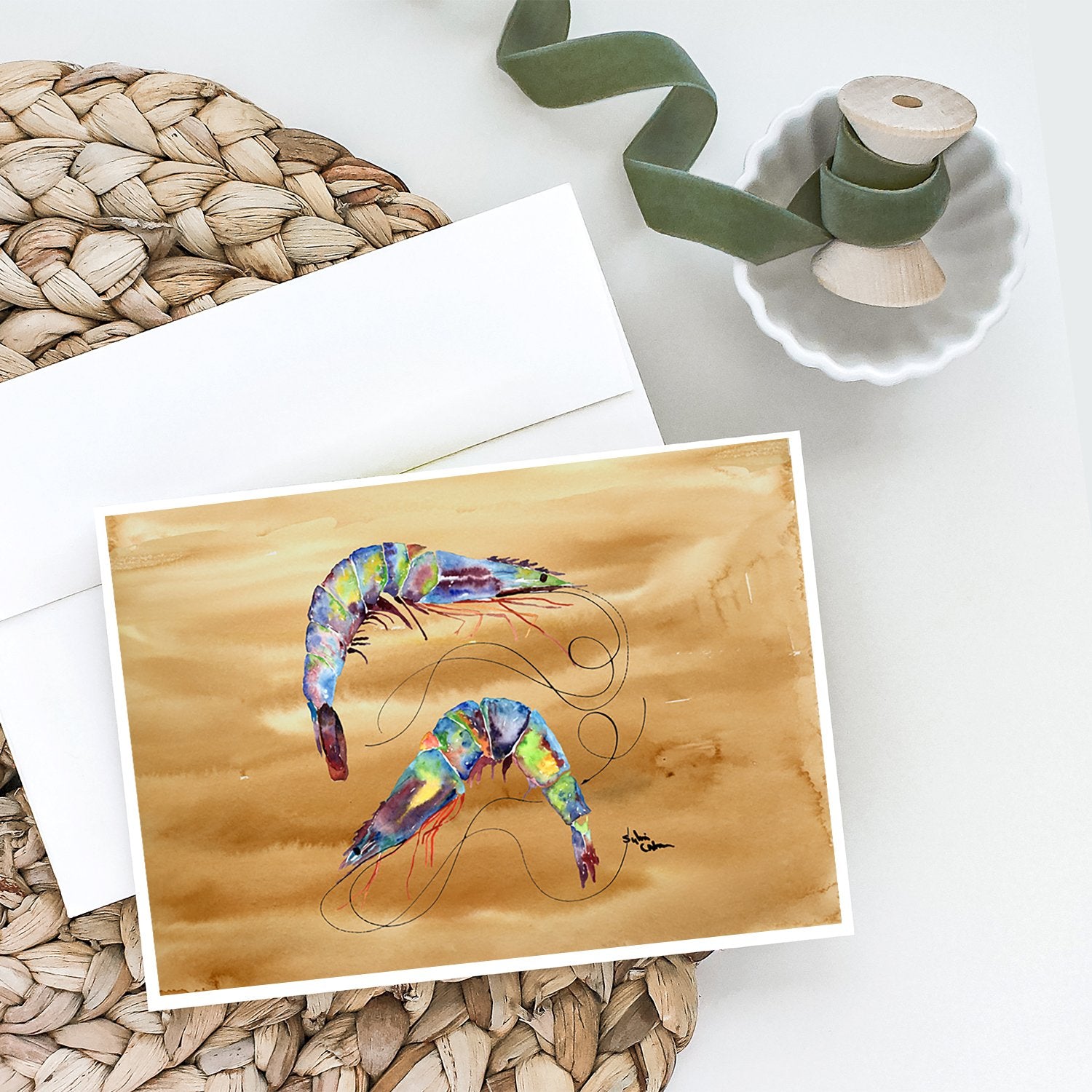 Shrimp  Sandy Beach Greeting Cards and Envelopes Pack of 8 - the-store.com
