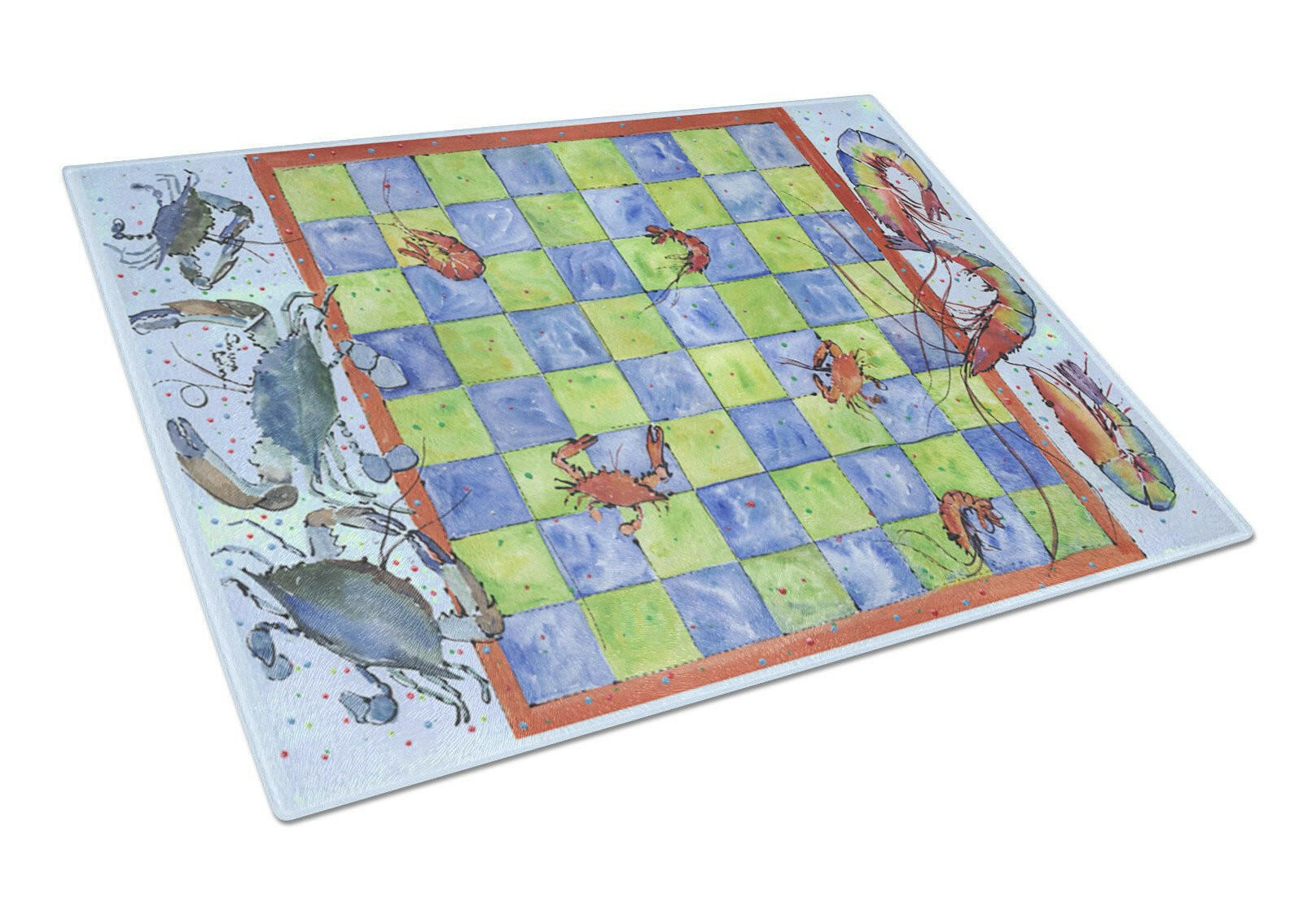 Crab and Shrimp Checkerboard Glass Cutting Board Large by Caroline's Treasures