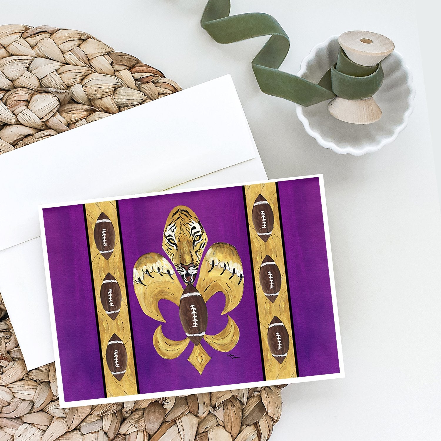 Tiger Football Fleur de lis Greeting Cards and Envelopes Pack of 8 - the-store.com