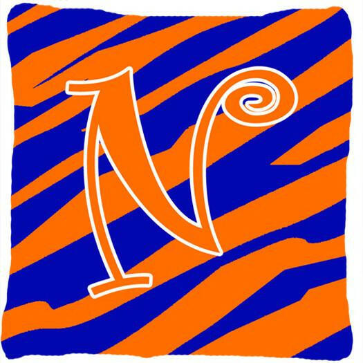 Monogram Initial N Tiger Stripe Blue and Orange Decorative Canvas Fabric Pillow - the-store.com