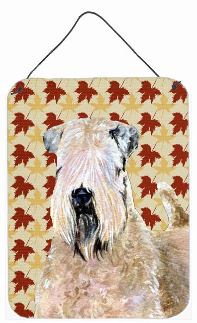 Wheaten Terrier Soft Coated Fall Leaves Portrait Wall or Door Hanging Prints by Caroline's Treasures