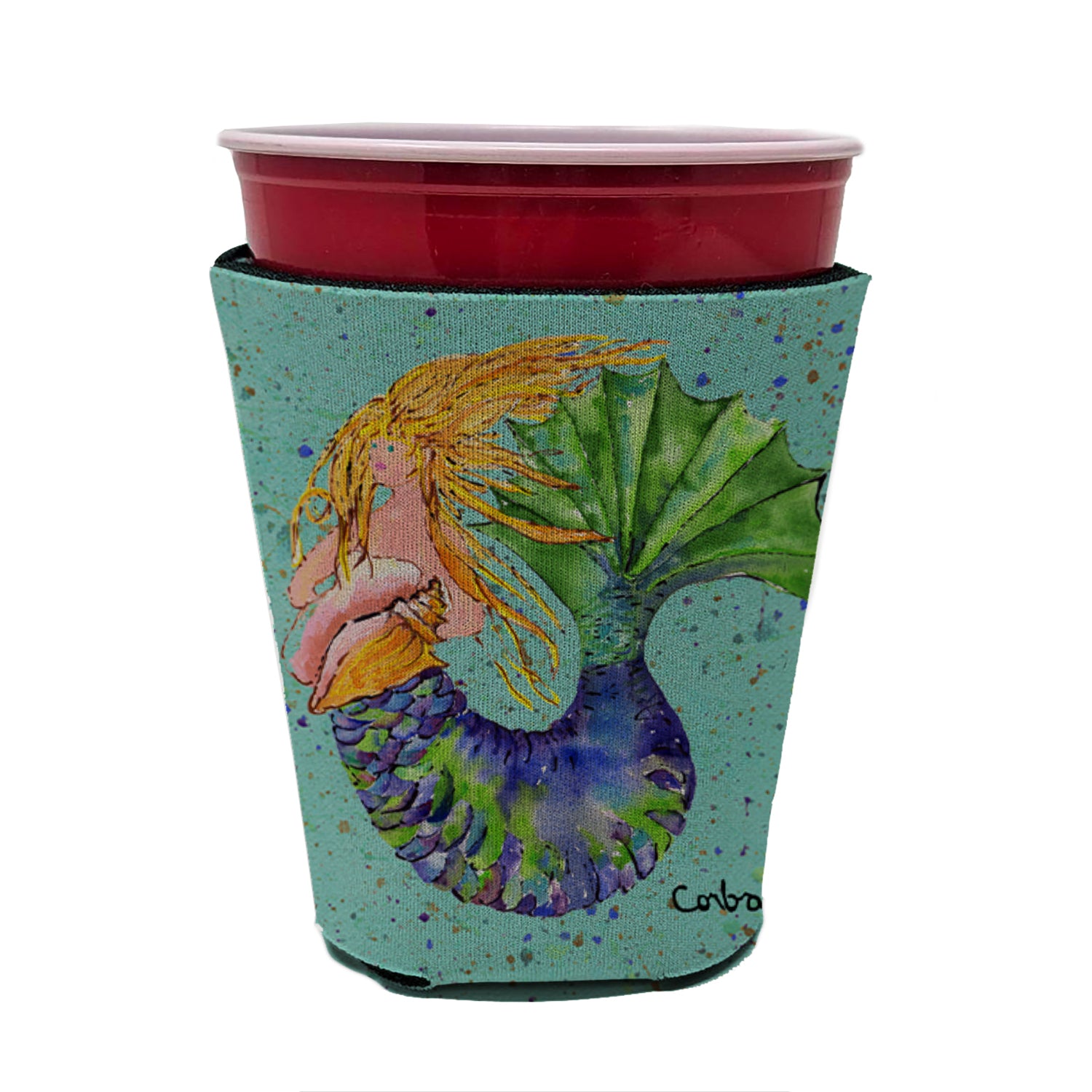 Mermaid Blonde Mermaid Red Cup Beverage Insulator Hugger