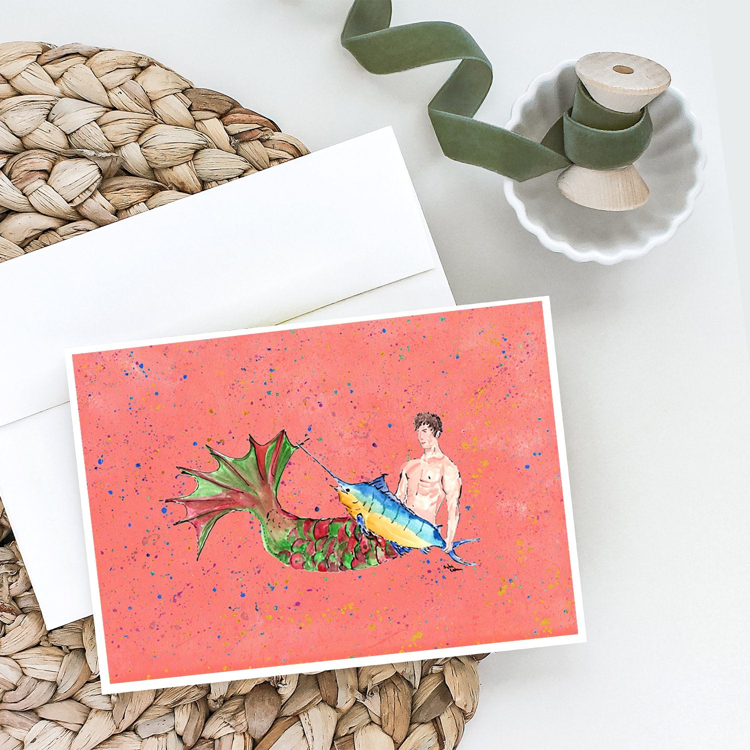 Brunette Merman Greeting Cards and Envelopes Pack of 8 - the-store.com