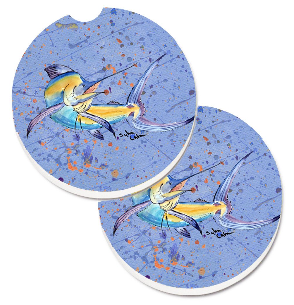 Blue Marlin Set of 2 Cup Holder Car Coasters 8350CARC by Caroline&#39;s Treasures