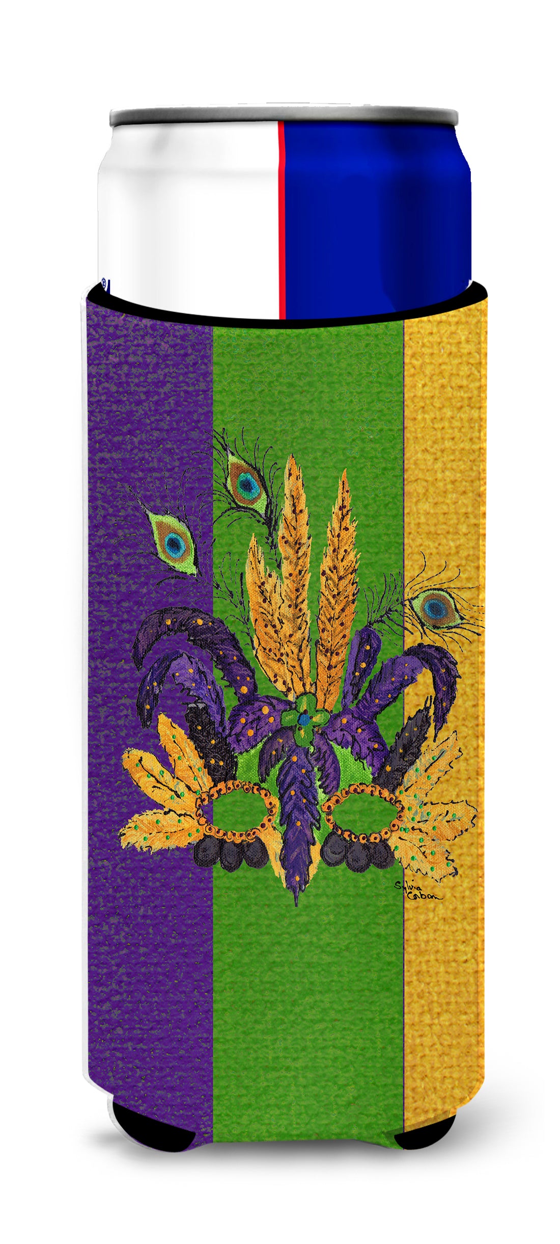 Mardi Gras Feathered Mask Ultra Beverage Insulators for slim cans 8364MUK.