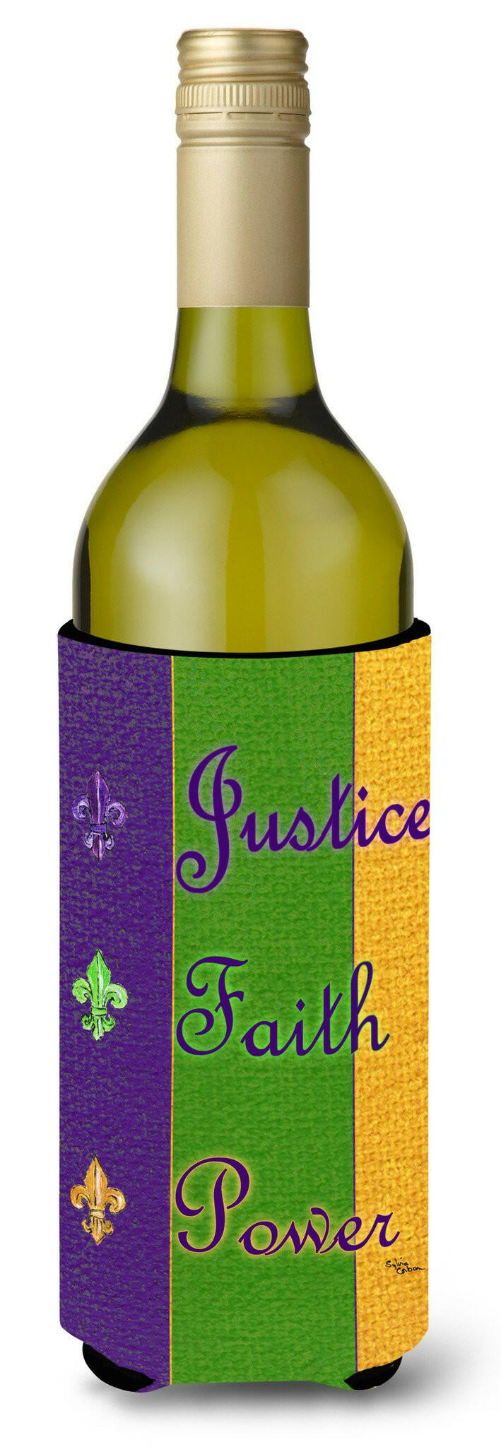 Mardi Gras Peace Faith and Justice Wine Bottle Beverage Insulator Beverage Insulator Hugger by Caroline's Treasures
