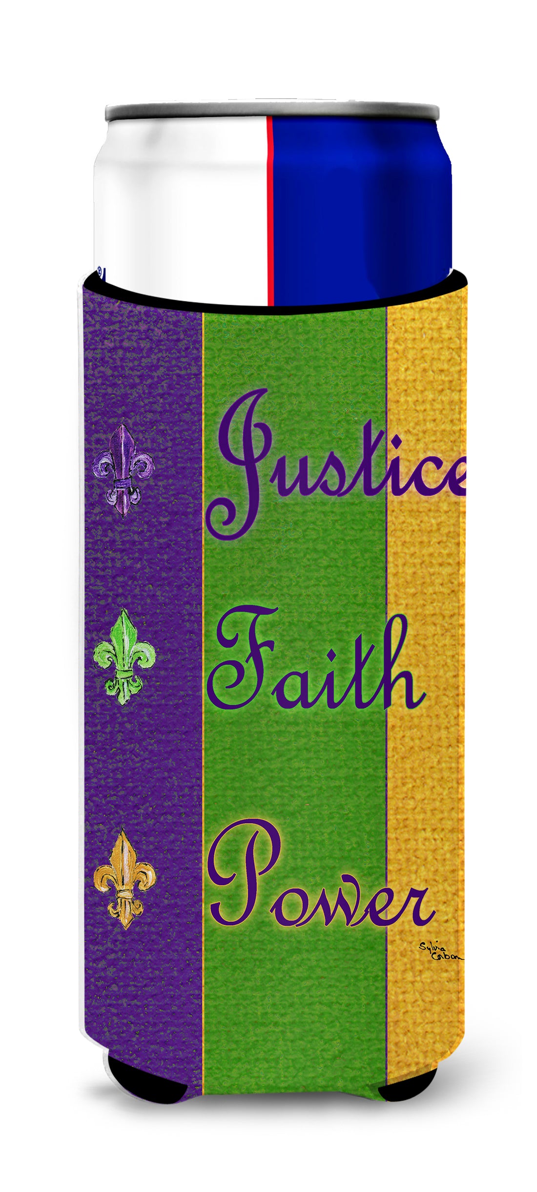 Mardi Gras Peace Faith and Justice Ultra Beverage Insulators for slim cans 8374MUK.