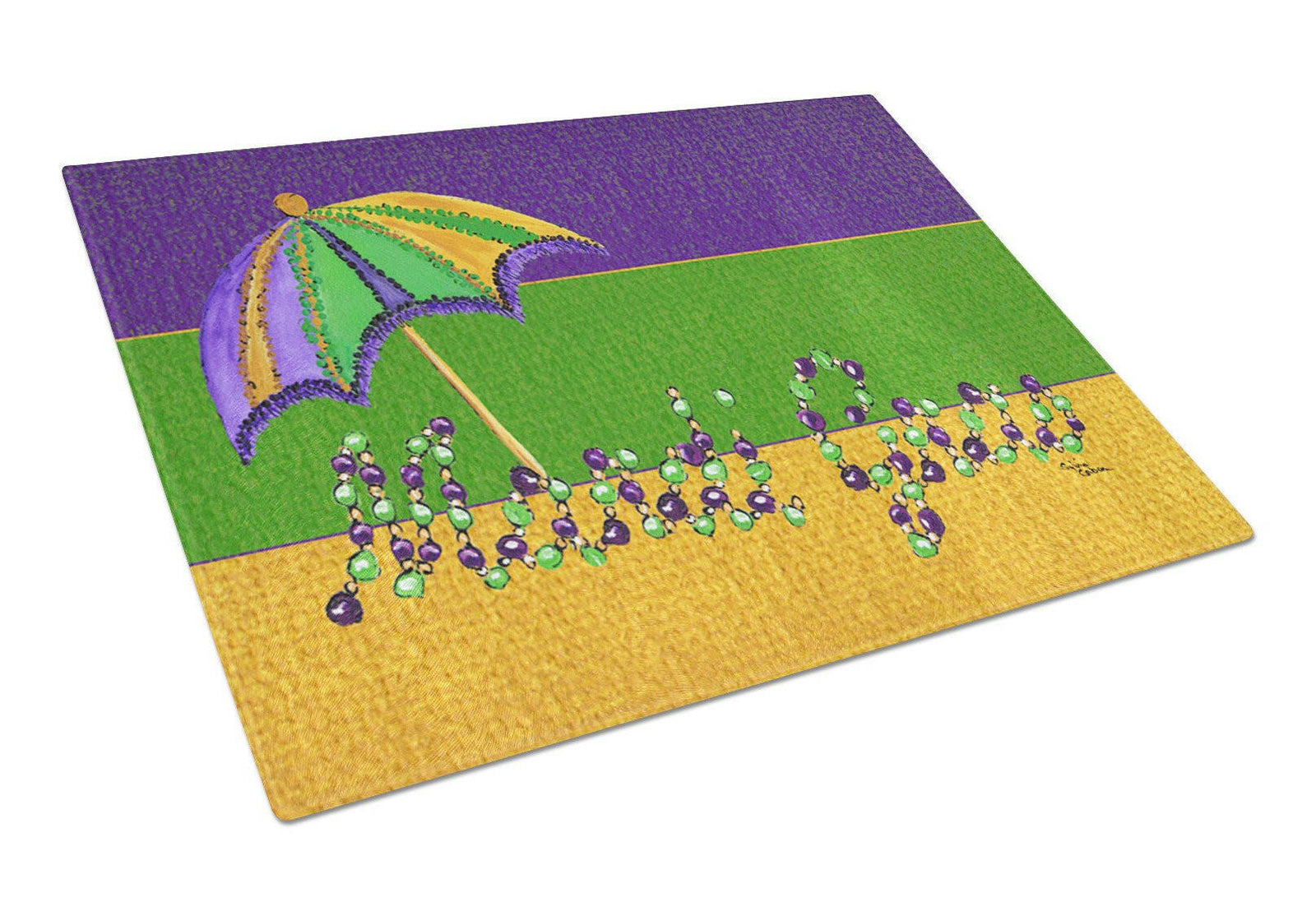 Mardi Gras Beads with Umbrella Glass Cutting Board by Caroline's Treasures