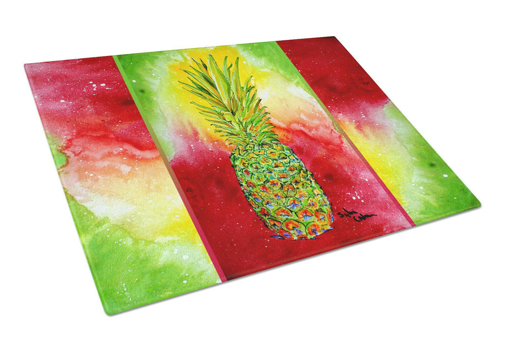 Pineapple in greens and reds Glass Cutting Board by Caroline's Treasures