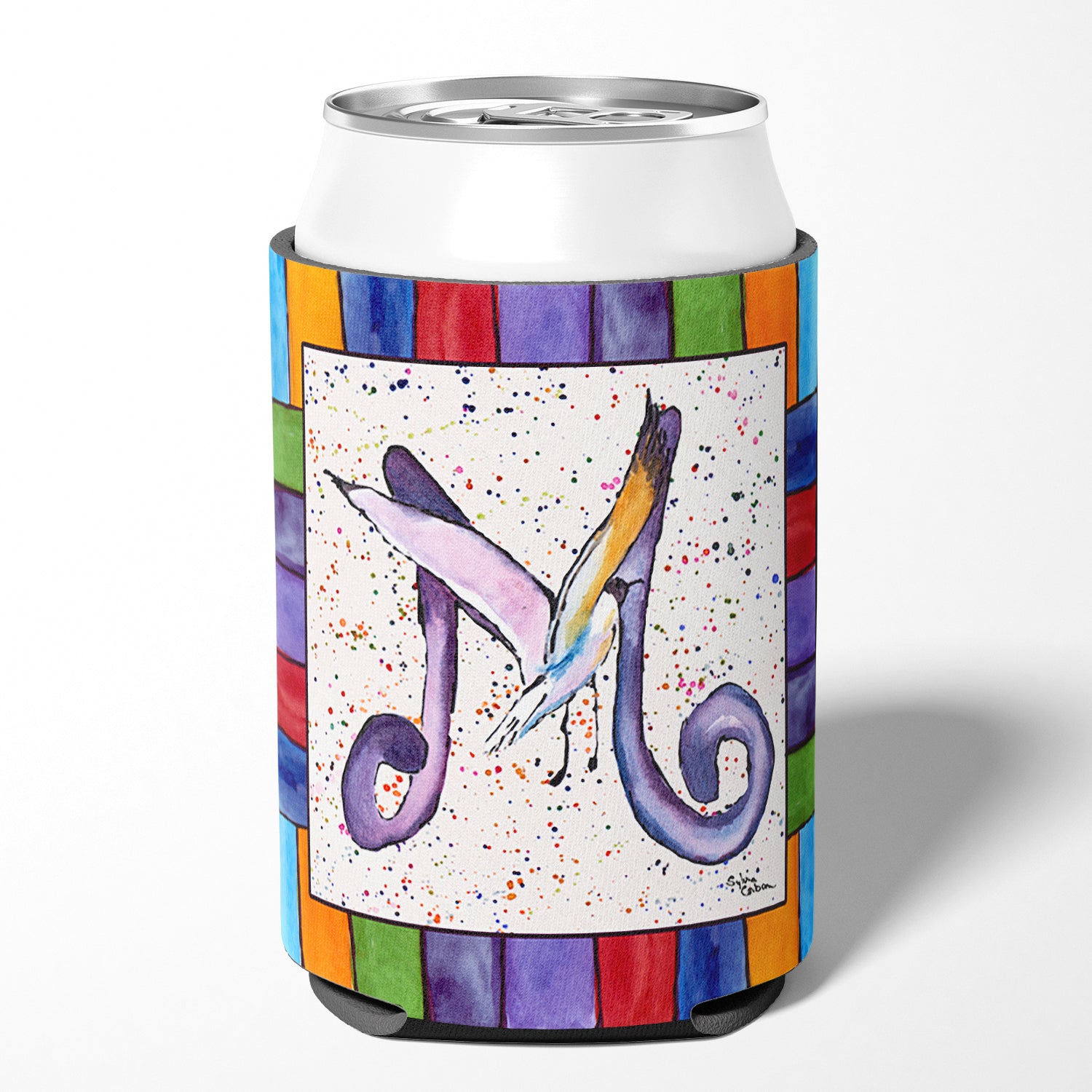 Letter M with Seagull Can or Bottle Beverage Insulator Hugger 8436.